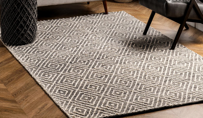geometric rug in living area