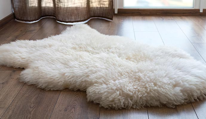 sheep skin on the laminate floor in the room